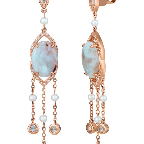Le Vian Earrings featuring Aquaprase Turquoise Vanilla Topaz Vanilla Pearls - Picture 1 of 1
